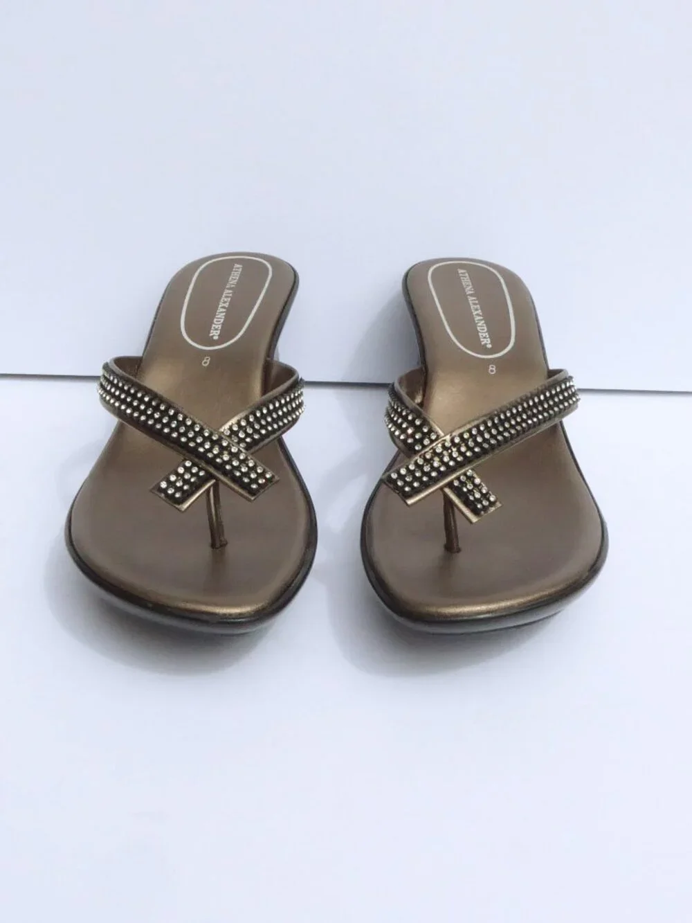 New Athena Alexander pewter metallic faux leather rhinestone wedge sandals sz 8